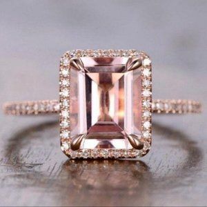 NEW 18K ROSE GOLD MORGANITE HALO DIAMOND RING